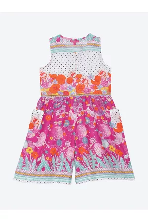 Biba Girls Purple & Pink Printed Cotton Jumpsuit