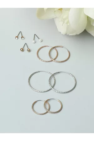 Priyaasi Set Of 6 Silver-Toned Circular Hoop Earrings