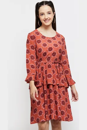 Max Collection Women Floral Printed Layered Above Knee Dress