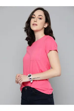 HARVARD Women Pink Solid Round Neck T-shirt