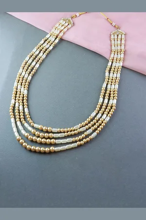 I Jewels Men Gold-Toned & Off White 4 Layered Gold-Plated Necklace