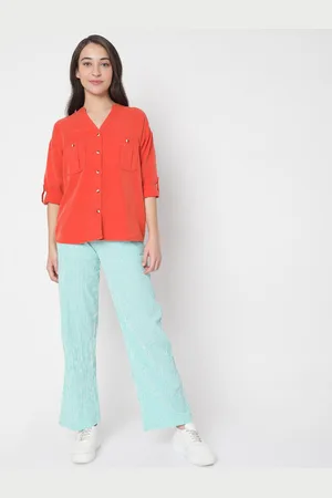 VERO MODA Orange Roll-Up Sleeves Shirt Style Top