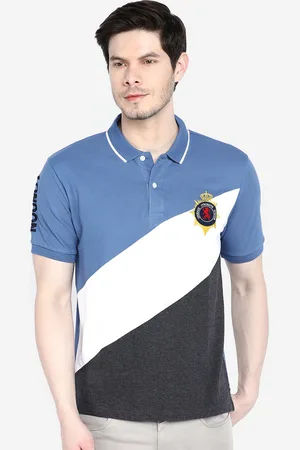 Giordano Men Blue & White Colourblocked Slim Fit Polo Collar T-shirt