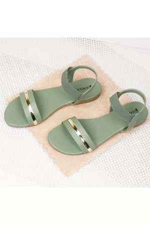 Denill Women Green Embellished Open Toe Flats