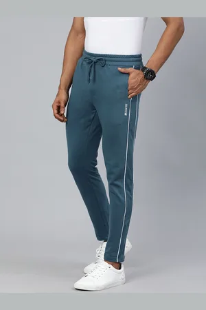 The Indian Garage Co Men Teal Blue Solid Regular Fit Track Pants with Side Stripe