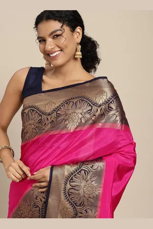 Mimosa Pink & Navy Blue Zari Art Silk Kanjeevaram Saree