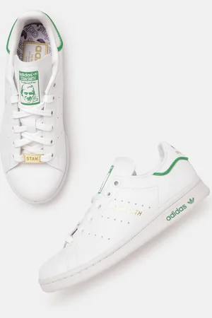 adidas Unisex White & Green Perforated Stan Smith Sneakers