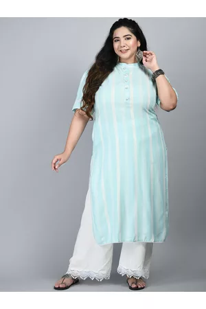 DesiNoor PrettyPlus by Desinoor com Women Sea Green Checked Gotta Patti Pathani Kurta