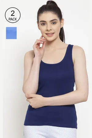 Friskers Women Pack of 2 Blue Cotton Rib Tank top