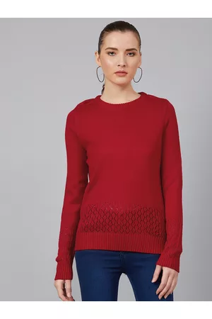 Cayman Women Red Solid Acrylic Pullover
