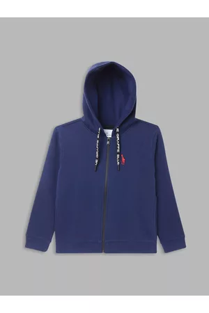 Blue Giraffe Boys Blue Solid Hooded Sweatshirt