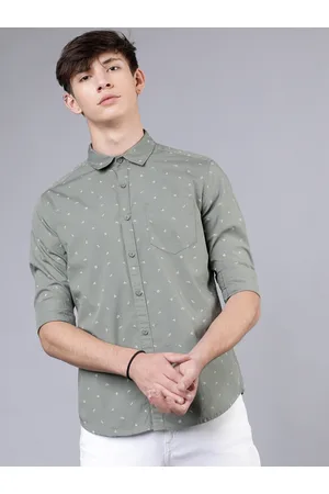 Highlander Men Olive Green Slim Fit Printed Casual Shirt