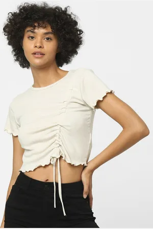 ONLY Women Off White Slim Fit T-shirt