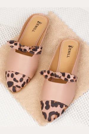 Denill Women Peach-Coloured Printed Mules with Bows Flats
