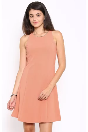 Deal Women Peach-Coloured Solid Fit & Flare Dress