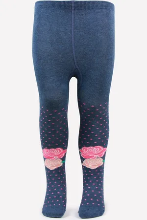 Bonjour Girls Navy Blue Printed Cotton Tights