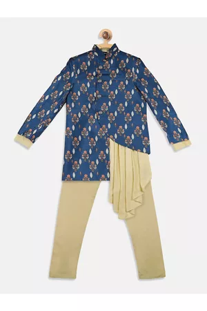 Blue Giraffe Boys Blue Ethnic Motifs Printed Kurta with Pyjamas