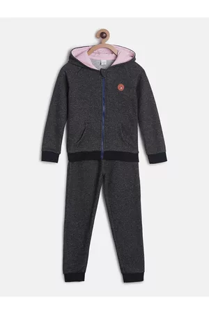 MINI KLUB Girls Black Solid Pure Cotton Tracksuit