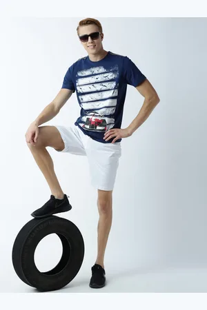 Huetrap Men Blue Printed Round Neck T-shirt