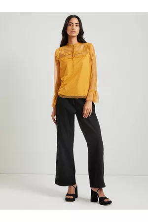 COVER STORY Women Yellow Tie-Up Neck Top