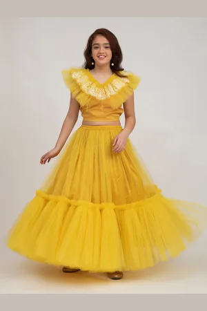 Bhama Girls Yellow & White Embroidered Ready to Wear Lehenga Choli