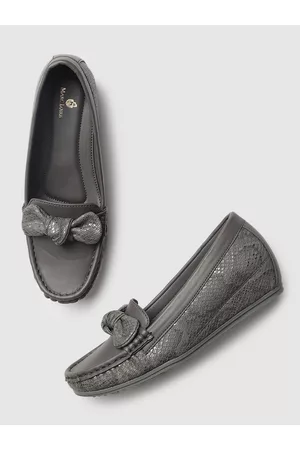 Marc Loire Women Grey Embellished Wedge Loafers With Bows