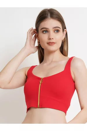 Popwings Women Red Crepe Bralette Crop Top