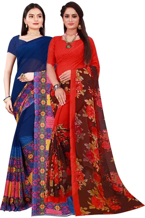 Florence Navy Blue & Red Pure Georgette Saree Pack of 2