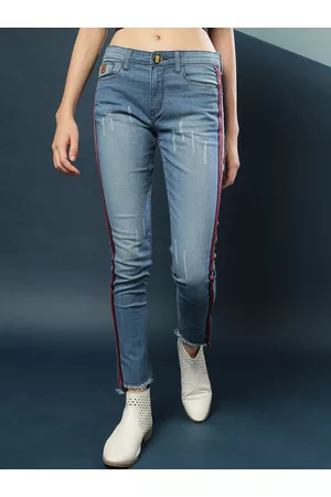 Campus Women Blue Slim Fit Mildly Distressed Light Fade Jeans