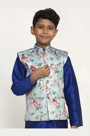 Kraft Boys Blue & Pink Printed Satin Nehru Jacket