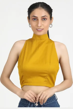 Llajja Women Mustard Yellow Solid Cotton Saree Blouse
