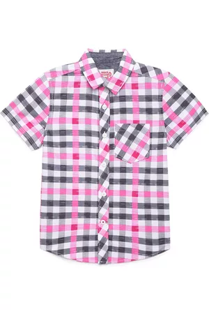 UNDER FOURTEEN ONLY Boys Pink Gingham Checked Casual Shirt