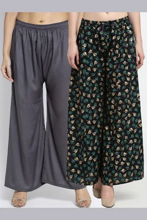 Jinfo Women Grey & Black Printed Flared Knitted Ethnic Palazzos Set Of 2