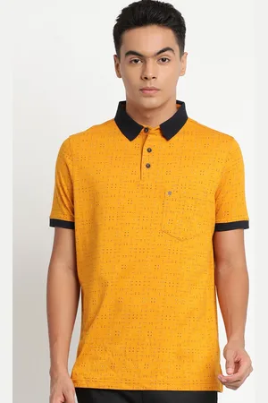 Turtle Men Yellow & Black Self Design Cotton Polo Collar T-shirt