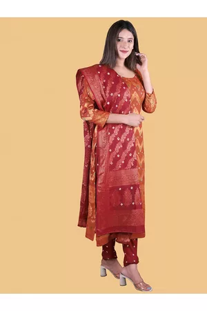 Divine International Trading Co Women Mustard & Gold-Toned Pure Cotton Unstitched Dress Material