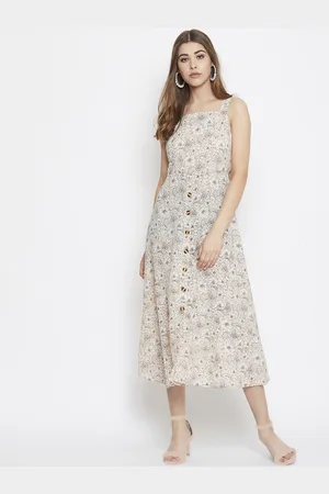 Berrylush Women Beige Printed A-Line Dress