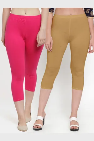 Jinfo Women Pack of 2 Soild Pink & Beige Capris