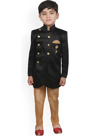 SG Boys Black Woven Design Sherwani With Dhoti Pants