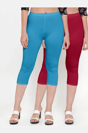 Jinfo Pack of 2 Women Maroon & Blue Solid Cotton Capris