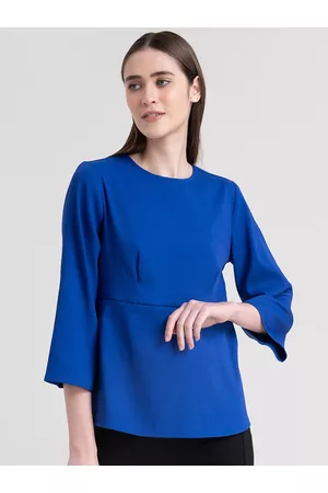FableStreet Women Blue Solid Peplum Top