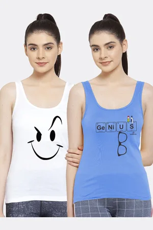 Friskers Women Pack of 2 Printed Pure Cotton Tank Top