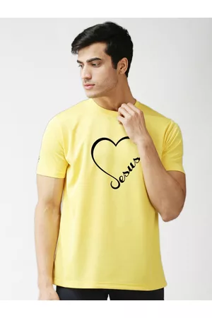 EPPE Men Yellow Printed Dry-Fit Sports T-shirt