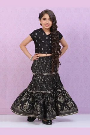 Biba Girls Black Printed Ready to Wear Lehenga