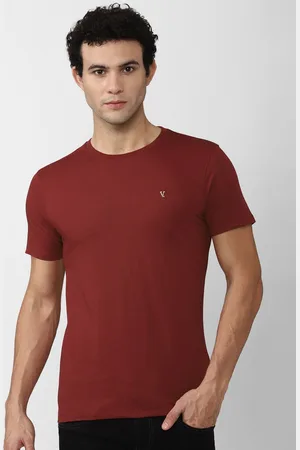V Dot Men Maroon Slim Fit Cotton T-shirt