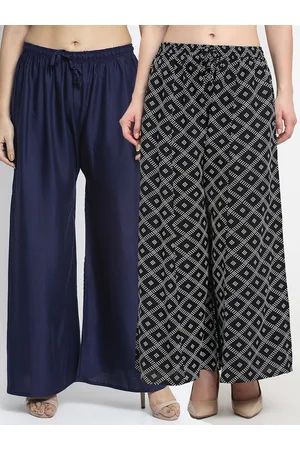 Jinfo Women Navy Blue & Black Set Of 2 Printed Flared Knitted Palazzos