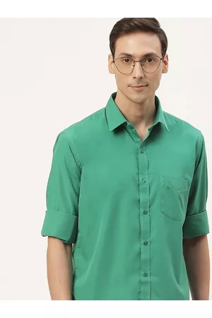 English Navy Men Green Classic Slim Fit Casual Shirt