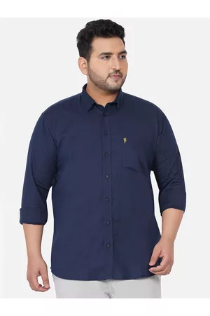 John Pride Men Navy Blue Solid Linen Cotton Plus Size Casual Shirt