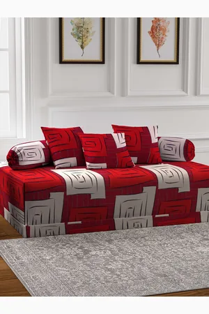 Arrabi Red 6 Pieces Geometric Print Diwan Set