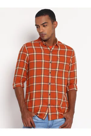 Lee Men Rust & Yellow Classic Slim Fit Checked Cotton Casual Shirt