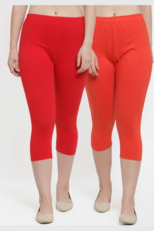 Jinfo Women Red & Orange Pack Of 2 Cotton Lycra Capris